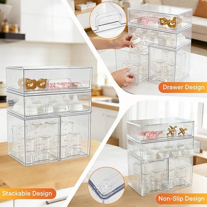 MINMUNJIU Baby Bottle Organizer, 4 Pack Clear Space-Saving Stackable Drawer - Image 5