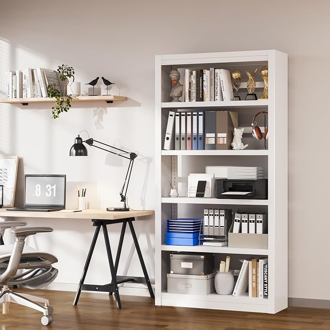 5 Tier Metal Bookcase, Sturdy Modern Heavy Duty Display Bookcases - Image 6