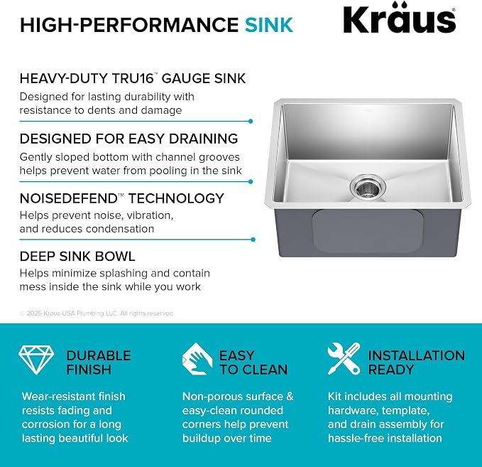 KRAUS Standard PRO 23-Inch 16 Gauge Undermount Single Bowl Stainless Steel - Image 12