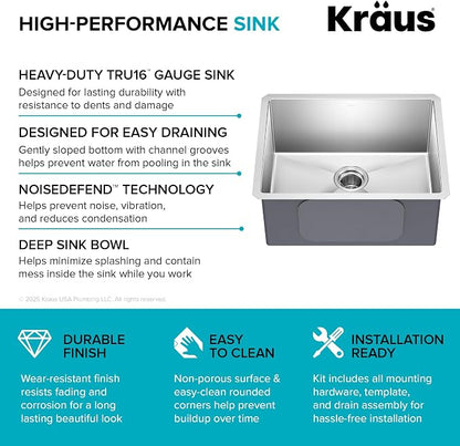 KRAUS Standard PRO 23-Inch 16 Gauge Undermount Single Bowl Stainless Steel - Image 12