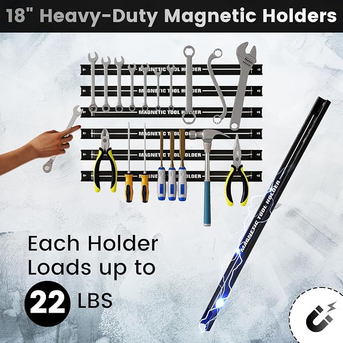Goplus 6PCS 18" Magnetic Tool Holder, Wall Mounted 176LBS Capacity Magnetic - Image 2