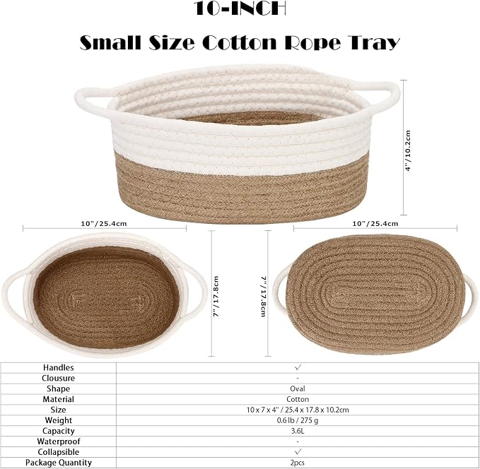 Sea Team 2-Pack Cotton Rope Baskets, Fabric Tray, Oval Open Dish - Image 7
