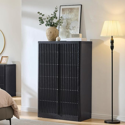 Black Fluted Dresser for Bedroom, Chest of Drawers, Curved Profile Design by YANSNWO