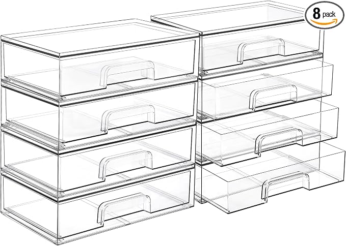 Vtopmart 12.1''W Clear Stackable Storage Drawers, 8 Pack Acrylic Plastic by Vtopmart