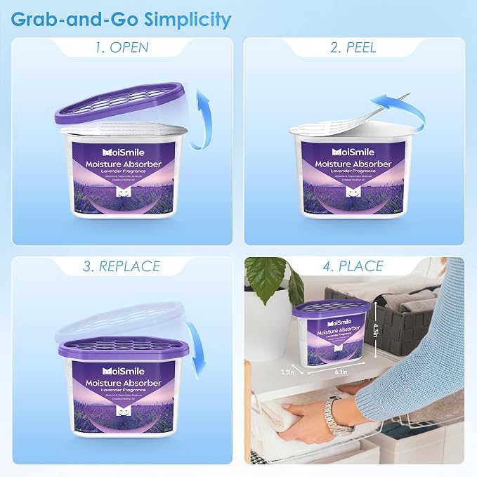 Moisture Absorbers 12 Pack, Lavender Fragrance Closet Dehumidifier - Image 9
