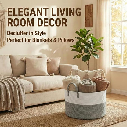 JMvicyroam 115L Extra Large Machine Washable Cotton Rope Blanket Basket | - Image 2