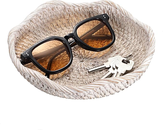 Hipiwe Handwoven Rattan Basket Tray Decorative Key Tray by Hipiwe