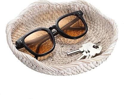 Hipiwe Handwoven Rattan Basket Tray Decorative Key Tray by Hipiwe