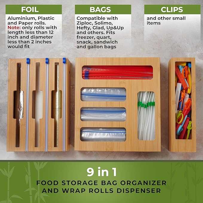 Kitchen Drawer Organizer, 9 in 1 Sandwich Storage Bag Organizer & Foil Wrap - Image 4