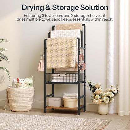 HOOBRO Freestanding Towel Rack for Small Bathroom, 3-Tier Towel Holder - Image 3