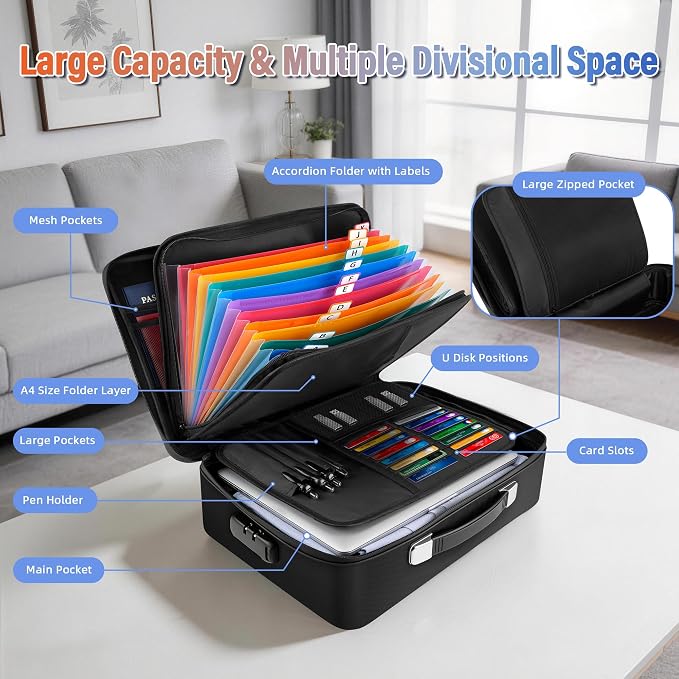Fireproof Document Box with Lockable Zipper, Waterproof Hard-Shell Case - Image 3