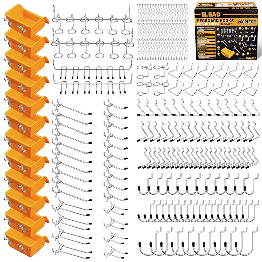 ELEAD 260 Piece Pegboard Hooks 1/8 and 1/4 inch Peg Board Organizer Accessories by ELEAD