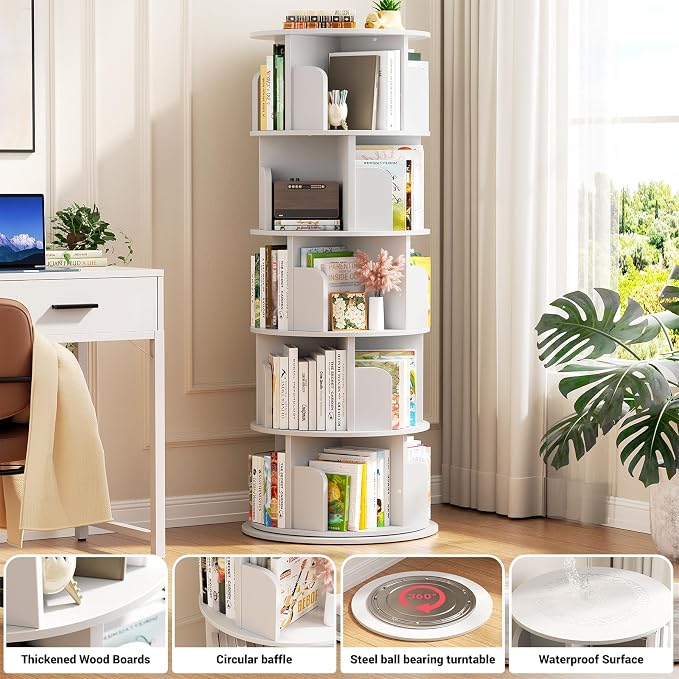 Aheaplus Rotating Bookshelf, 360 Display Wood Spinning Bookshelf Tower - Image 3