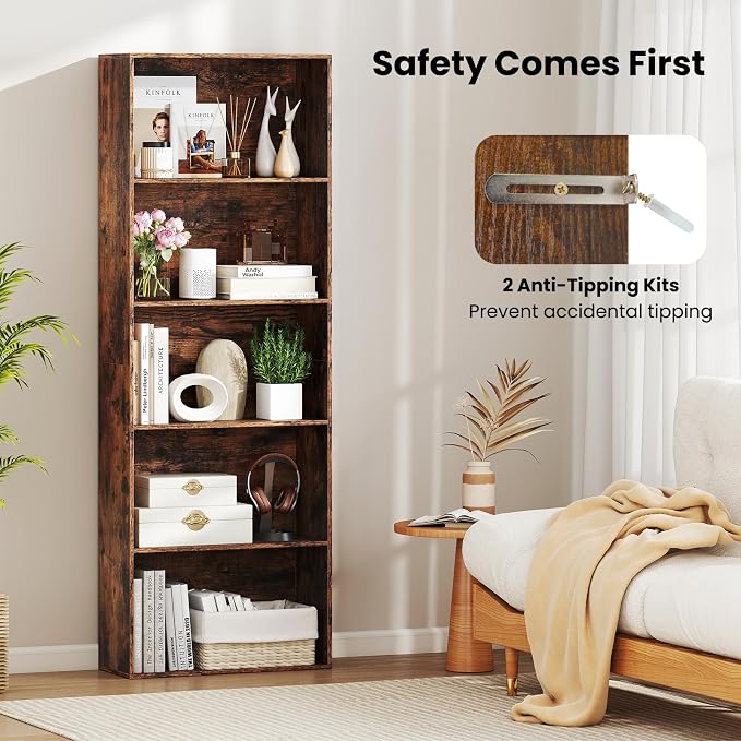 Giantex 5-Tier Bookshelf, Freestanding Bookcase - Image 6