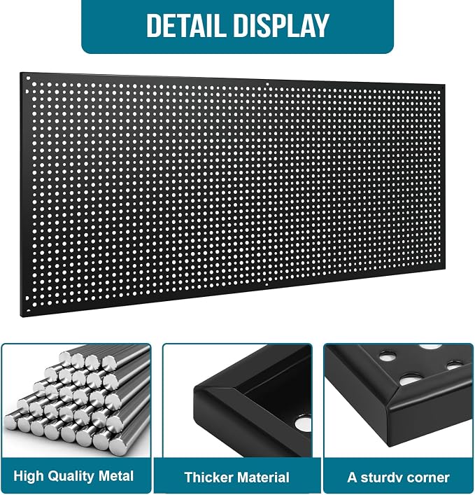 Peg Board, 3 Pack 16-Inch X 36-Inch Heavy Duty Steel Pegboard, Heavy Duty Black - Image 4
