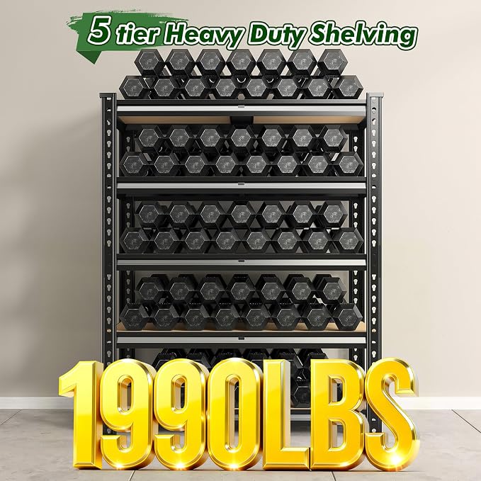 60.1" H Garage Storage Shelves 1990LBS Storage Shelves, 5 Tier Adjustable Metal - Image 5