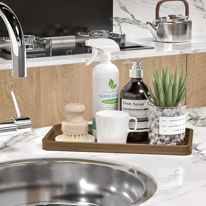 Weenson Bathroom Vanity Tray for Soap Dispenser, Dresser Jewelry, Bamboo - Image 8