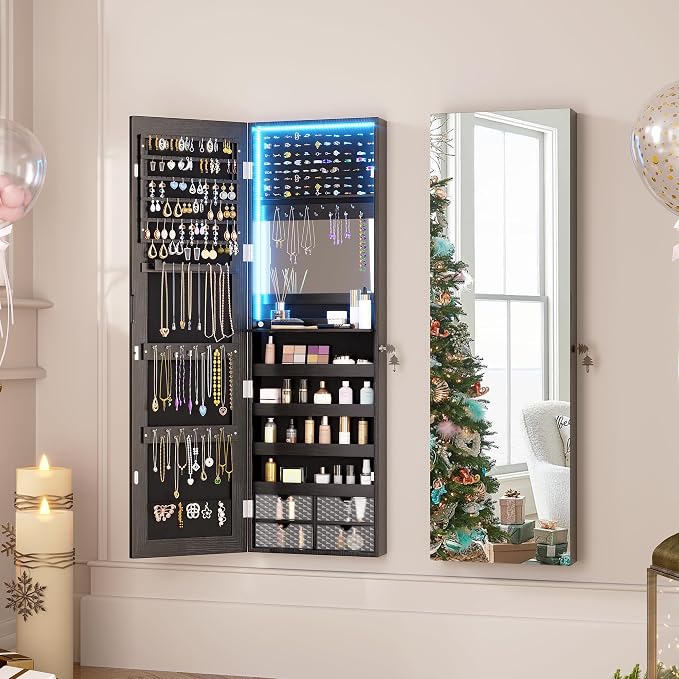 Vlsrka 47.2" LED Jewelry Armoire Organizer, Wall/Door Mounted - Image 9
