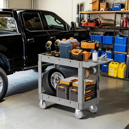 2 Tier Plastic Rolling Utility Cart on Wheels, Heavy Duty Tool Cart - Image 7