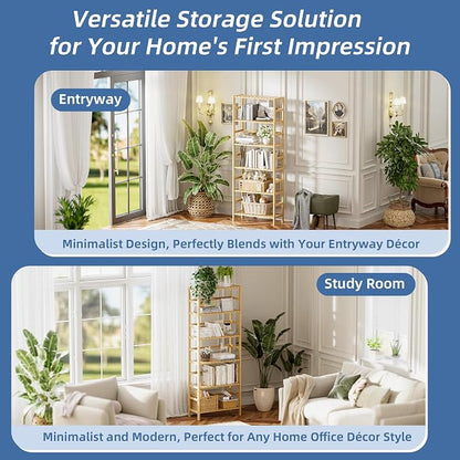 HITNET Bamboo Shelf, 6-Tier Adjustable Tall Open Bookcase, Bathroom Storage - Image 8