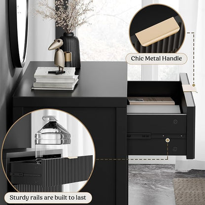 Lulive Fluted Buffet Cabinet for Kitchen, 28.3" Sideboard Cabinet Black | - Image 6