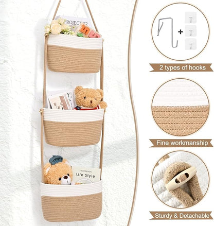 Hanging Basket, 3-Tier Woven Wall Basket - Image 4