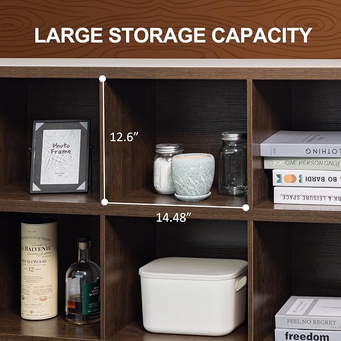 8 Cube Storage Organizer Bookshelf, Industrial Horizontal Bookcase, Accent - Image 4