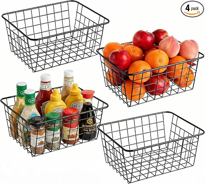4 Pack Black Wire Baskets for Organizing, Wire Storage Basket Metal Storage by Unknown