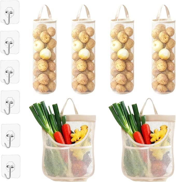 6pcs Reusable Breathable Hanging Storage Mesh Bags | Onion Bags Mesh Garlic Net by Unknown