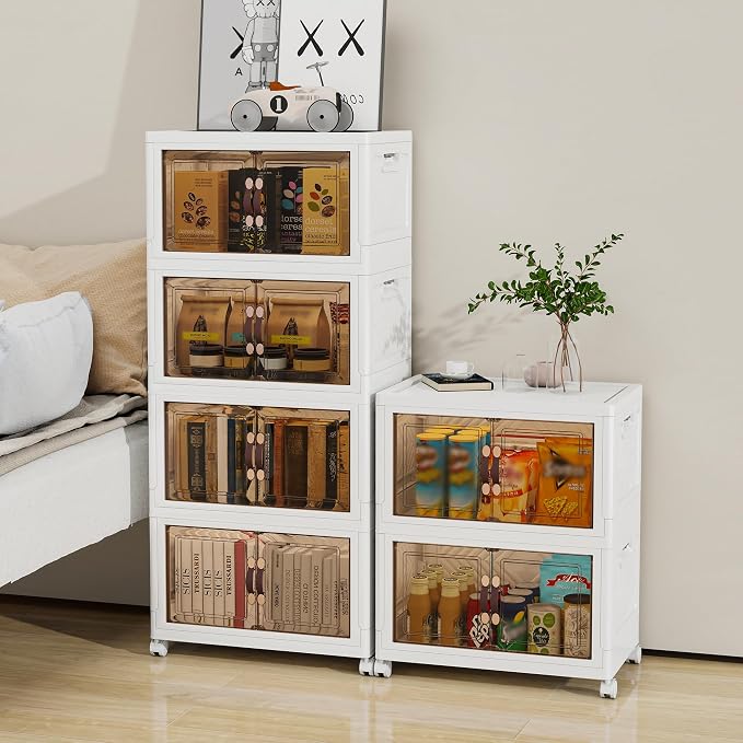 Storage Bins with 2 Lids and Wheels, Collapsible Bathroom Storage Cabinet with by Unknown