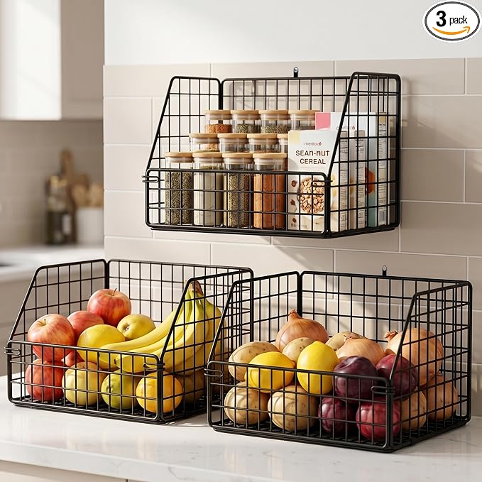3x Stackable Hanging and Counter Baskets, Hanging Fruit Baskets by CulinaryCouture