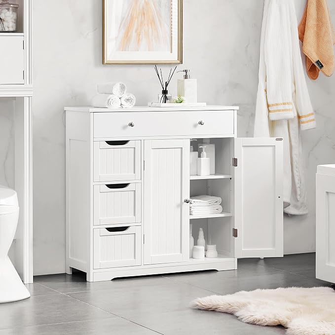 Topeakmart Freestanding Bathroom Storage Cabinet, 4 Drawers & 2 Doors White | - Image 4