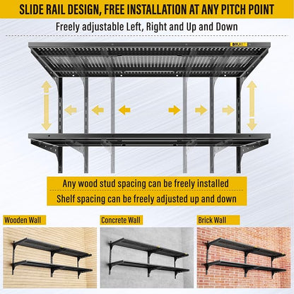 2-Pack×2 Tier 1.3x3ft Garage Shelving Wall Mounted, 15.6x36inch per Shelf - Image 7