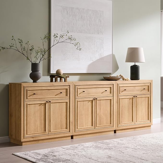 ACCOHOHO Modern Farmhouse Buffet Cabinet, 94.5" Sideboard Credenza, Modular by ACCOHOHO