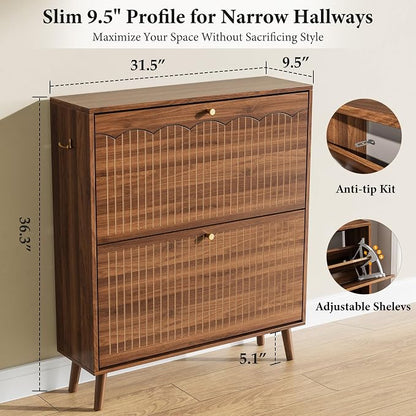 Nicetree Mid-Century Modern Slim Shoe Cabinet - Image 2