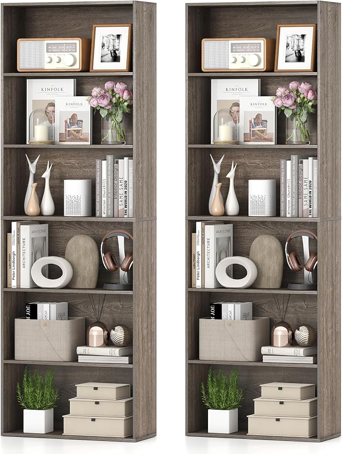 Giantex 6-Tier Bookcase Set of 2, Freestanding Storage Organizer w/Open Shelves by Giantex