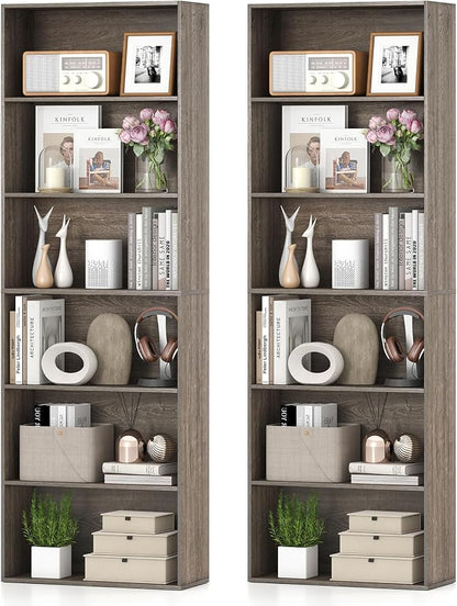 Giantex 6-Tier Bookcase Set of 2, Freestanding Storage Organizer w/Open Shelves by Giantex