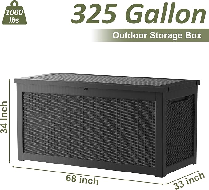 325 Gallon Outdoor Storage Box Waterproof, Large Deck Box Lockable Resin - Image 7