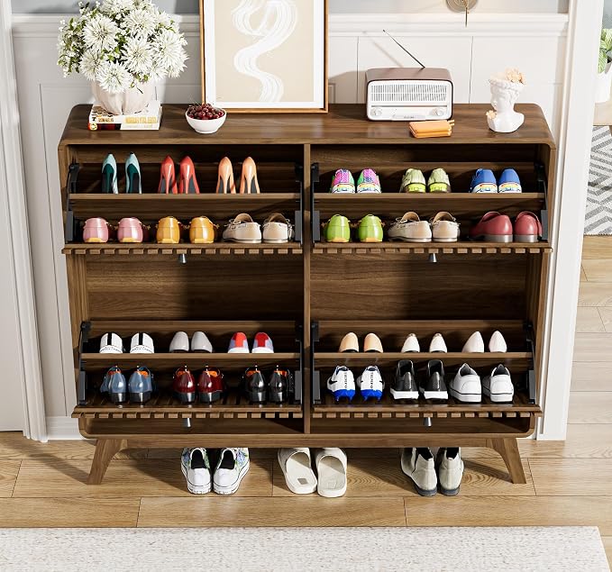 Jluomei Large Shoe Cabinet for Entryway, Bamboo Narrow Shoe Cabinet Storage - Image 5