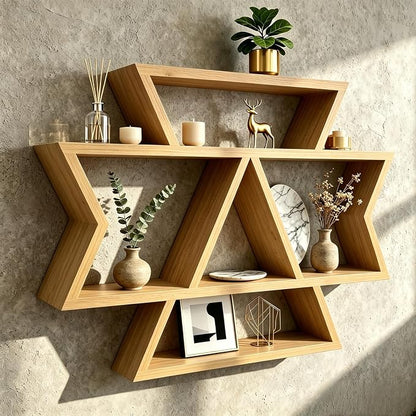 Solid Wood Hexagon Wall Shelf, Tiered Floating Plant Display Organizer - Image 5