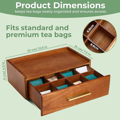 Tea Bag Organizer for Counter – Easy Pull Drawer, Anti-Slip Pads, Wooden Tea - Image 3