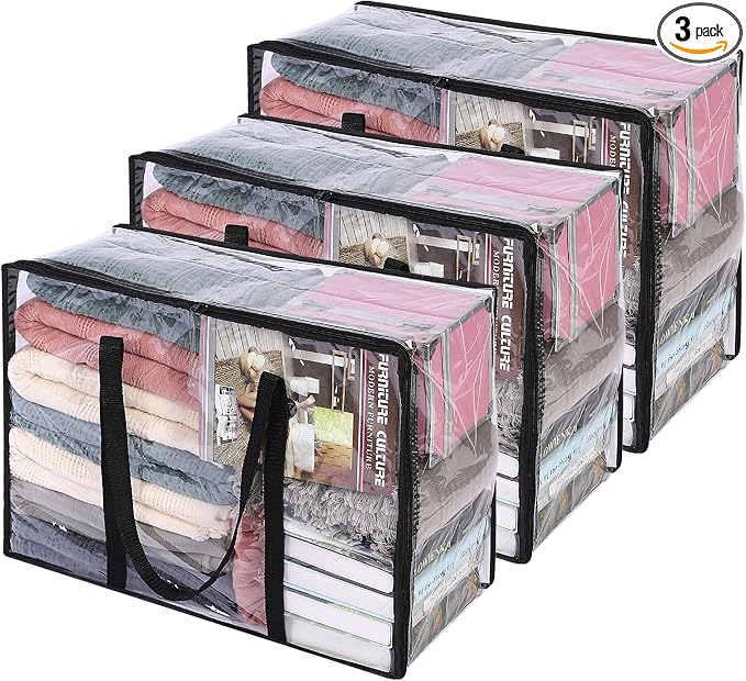 Vieshful 3 Pack Clear Clothes Storage Bag, 40L Plastic Blanket Storage Bag by Vieshful