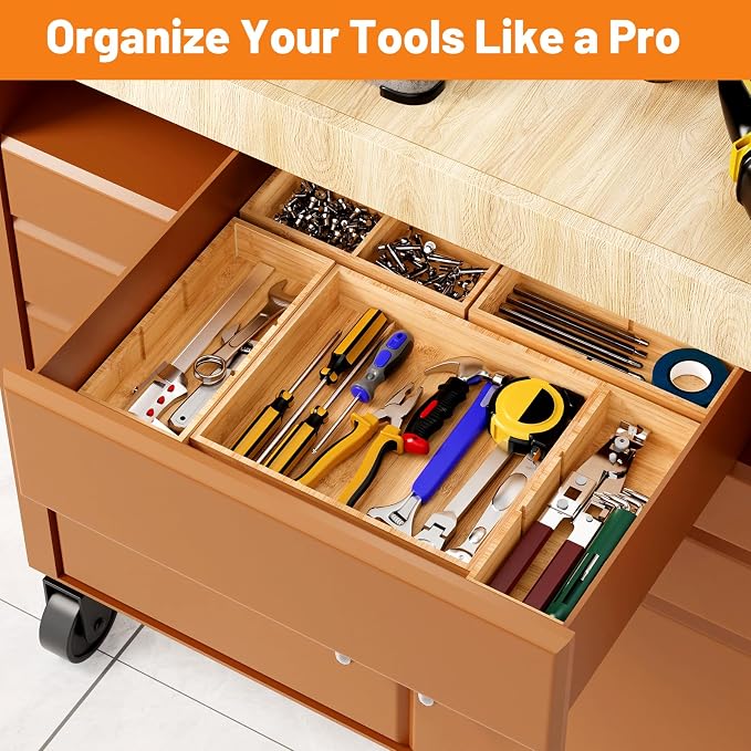 SpaceWhisper Bamboo Drawer Organizer, 10-Piece Drawer Divider - Image 8