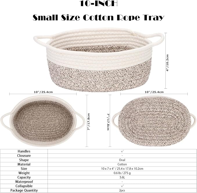Sea Team 2-Pack Cotton Rope Baskets, Fabric Tray, Oval Open Dish - Image 7