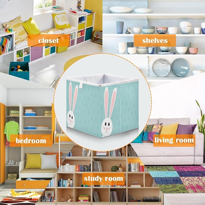 Blue Easter Rabbit Closet Organizers Storage Cubes Storage Bins Shelf Baskets - Image 6