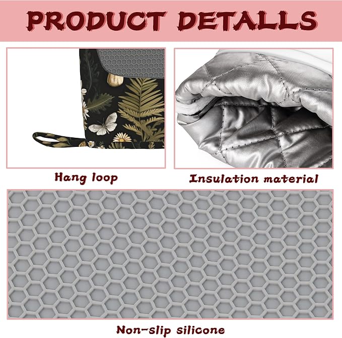 Mushroom Heat-Resistant Silicone Oven Mitts and Pot Holders, Herb Plant Berry - Image 3