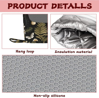 Mushroom Heat-Resistant Silicone Oven Mitts and Pot Holders, Herb Plant Berry - Image 3