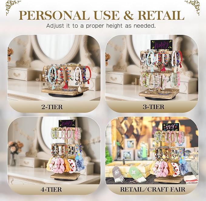 LadyRosian 3-Tier Wooden Rotating Jewelry Display Stand | Bracelet & Keychain - Image 7