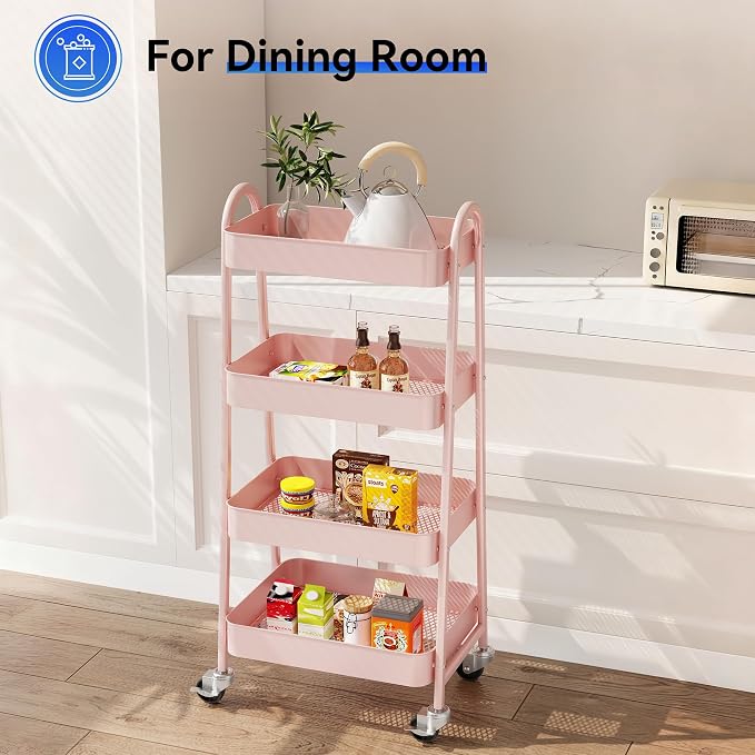 OLIXIS Metal 4 Tiers Utility Rolling Cart, Mobile Storage Shelf - Image 6