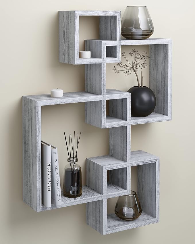 Greenco 4 Cube Intersecting Shelves, Easy-to-Assemble Floating Wall Mount - Image 2